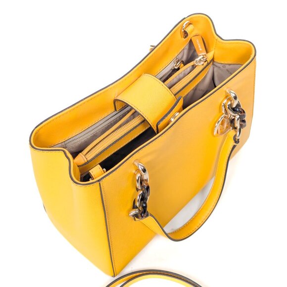 MK MICHAEL KORS Saffiano Leather Satchel Shoulder Strap Bag Yellow - Picture 11 of 16